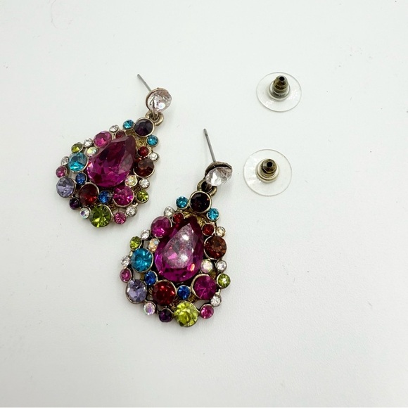 Multi Color Rhinestone Water Drop Earrings - Picture 5 of 5